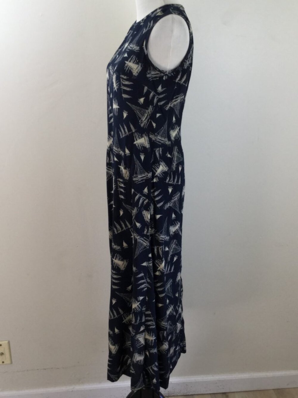 Lauren Ralph Lauren Nautical Navy Sleeveless Silk Maxi Dress 4p - Picture 3 of 5